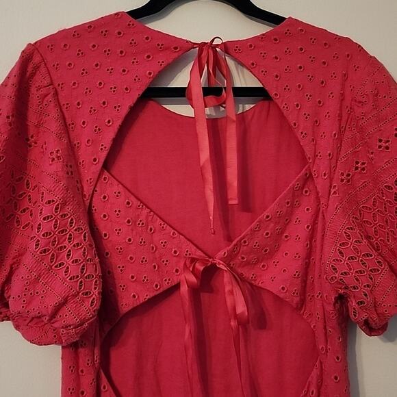 NEW Free People Apricot Rose Puff Sleeve Eyelet Dress - Picture 7 of 10